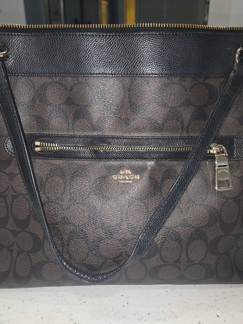 Coach Brown Signature Tote with Black Straps - Picture 8 of 8